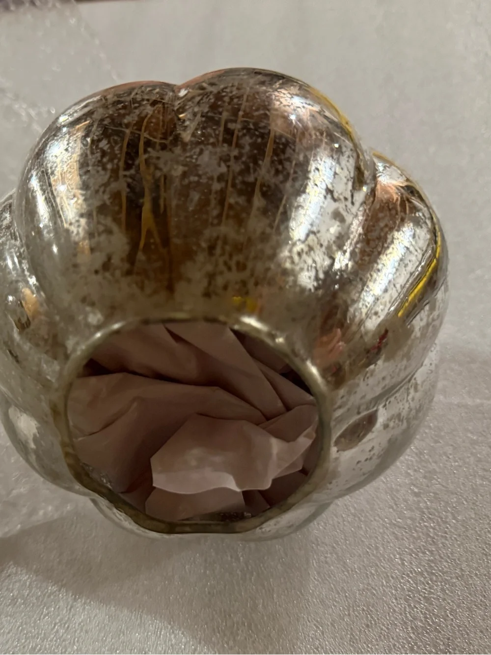 New Pottery Barn Silver Antique Mercury Glass Pumpkin Luminary, Small